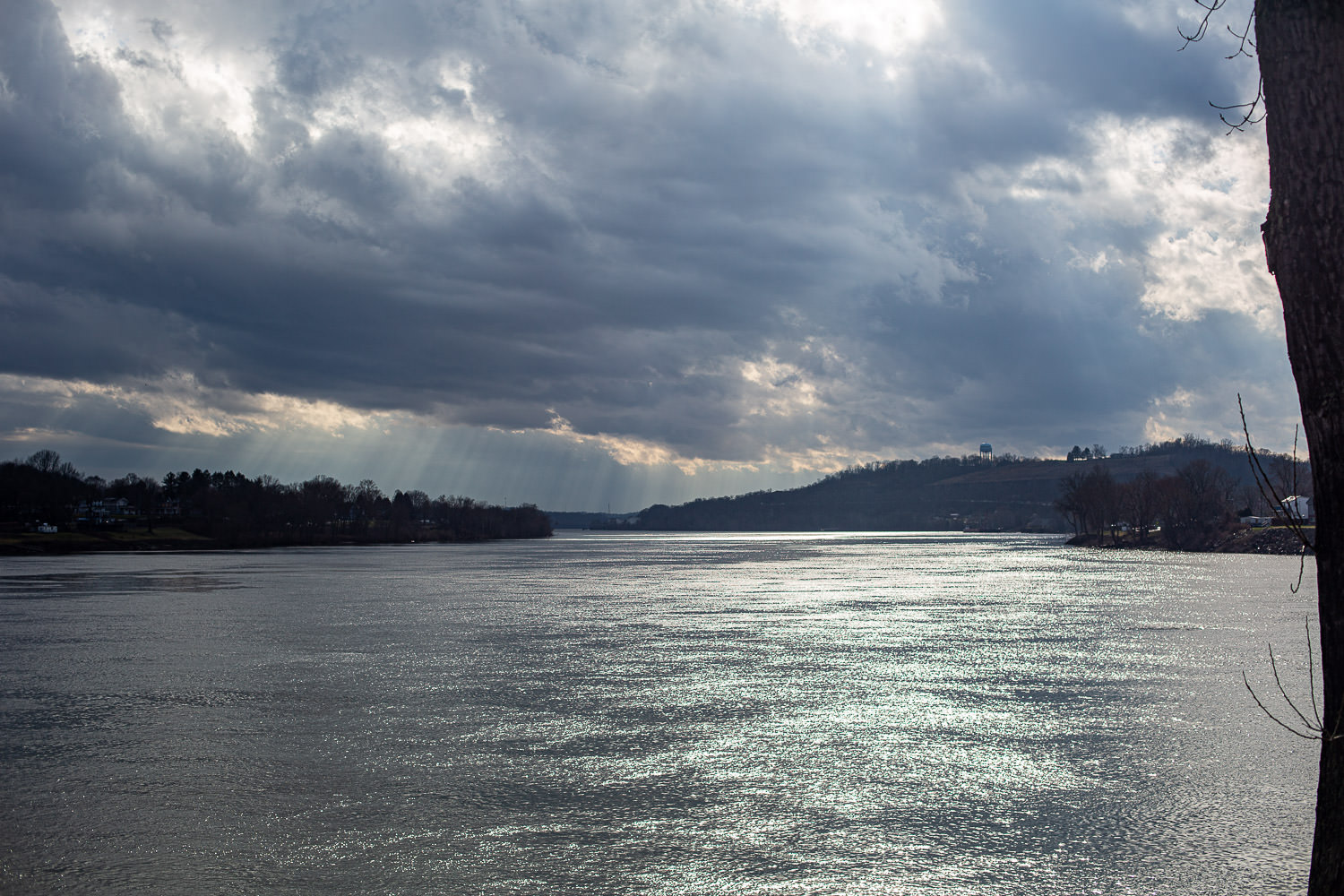 Ohio River after a thunderstorm with dramatic clouds