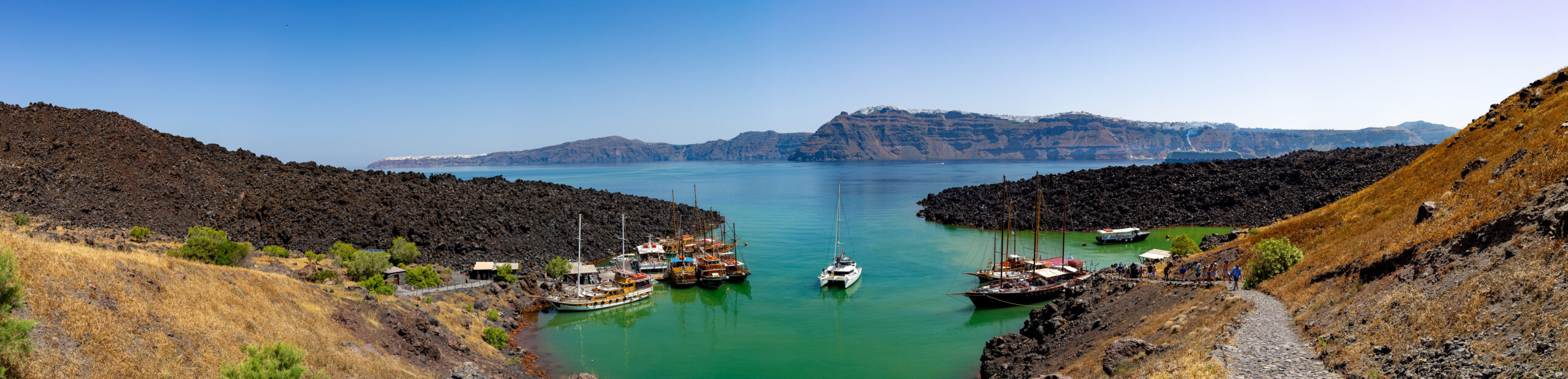 Panoramic view of a serene ocean cove