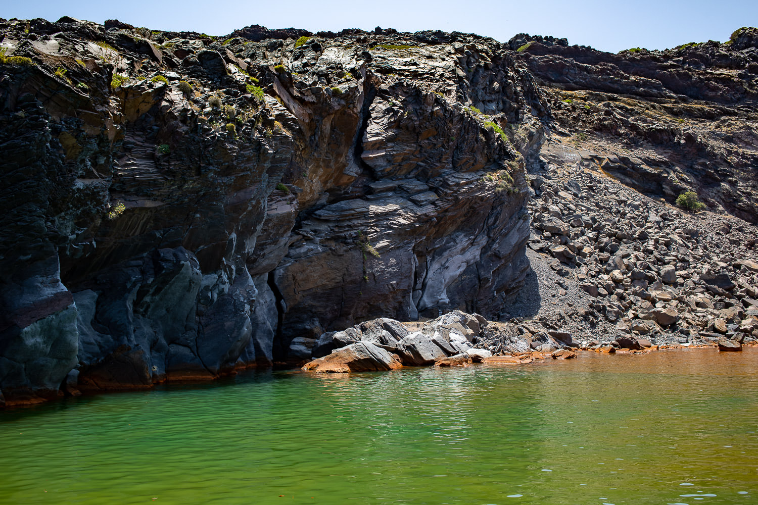 Textured rocks along the shoreline