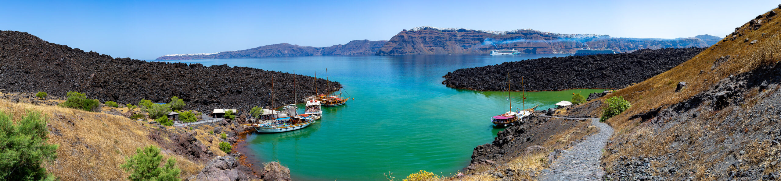 Green bay and volcanic rock in Santorini