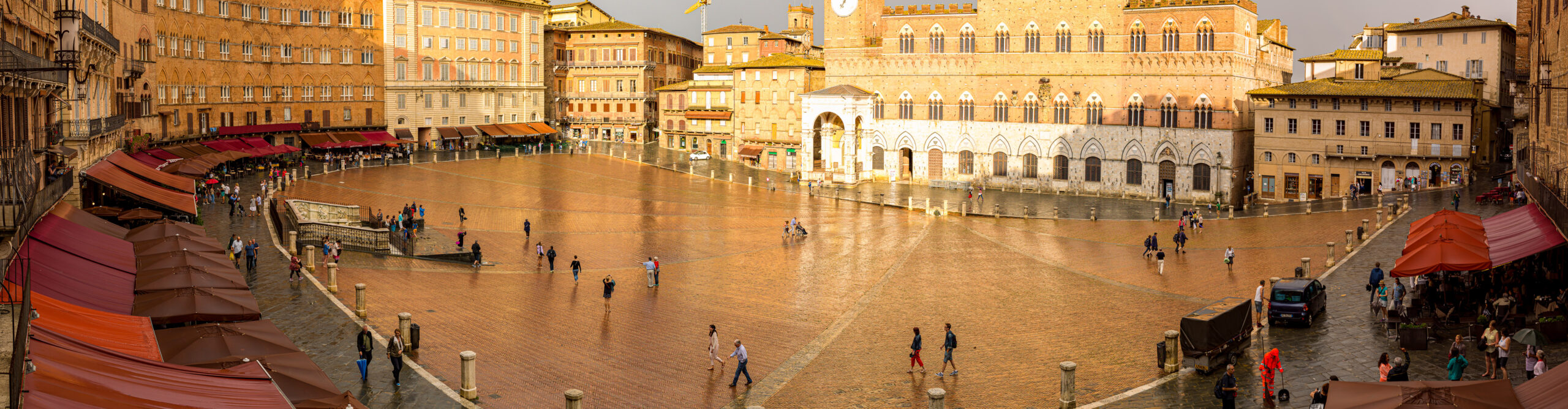 Rainy square in Siena Tuscany