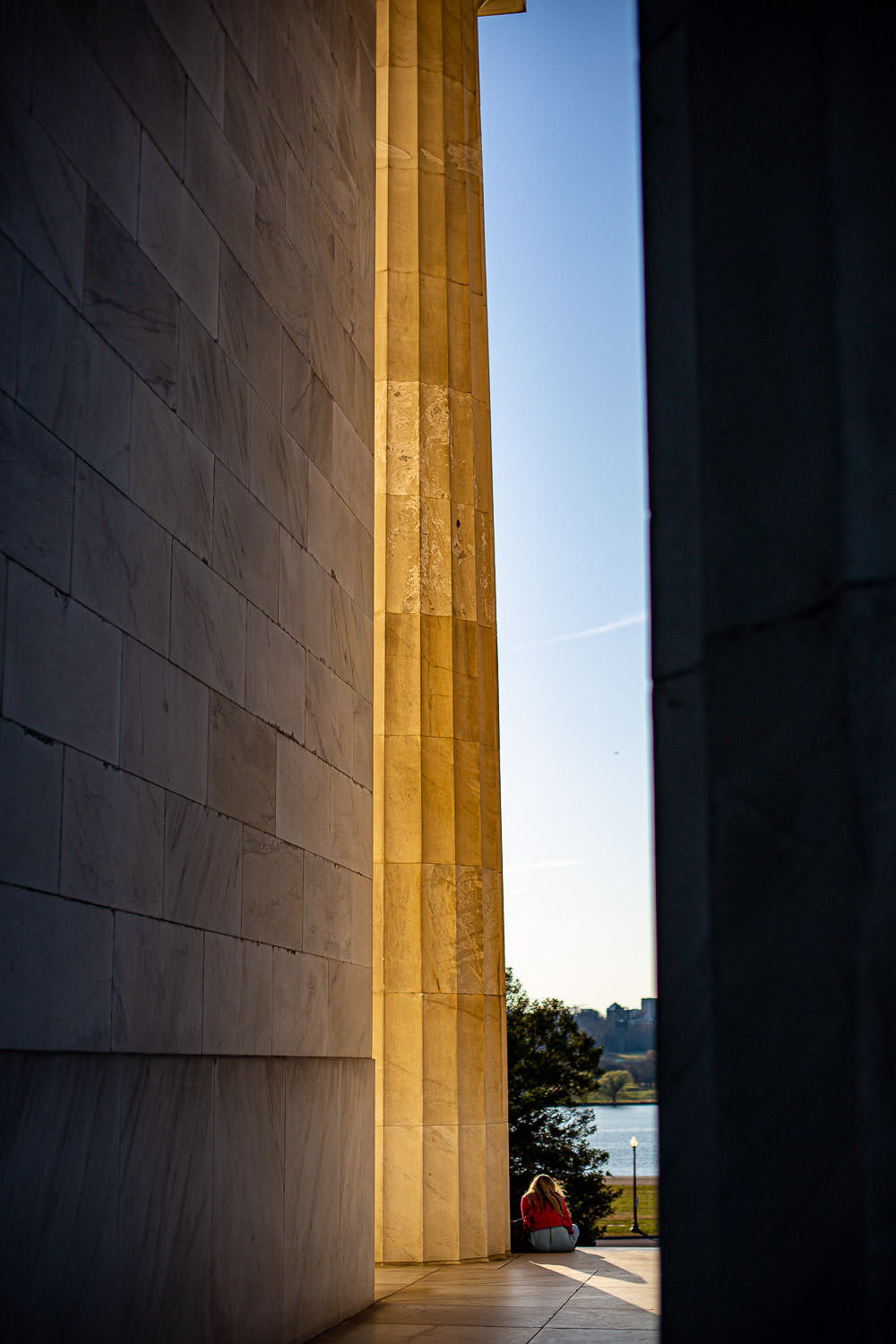 Golden light on Lincoln Memorial pillar